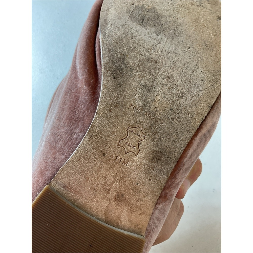 Tory Burch Eleanor crushed velvet Ballet Flat Pink crystal Logo Womens Size 11 - Picture 10 of 15